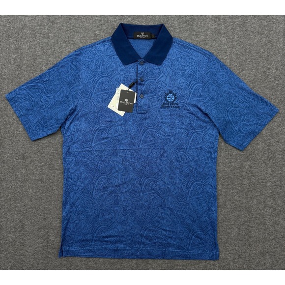 Bugatchi Polo Shirt Mens Small Blue Boca Raton Resort Club Floral Short‎ Sleeve